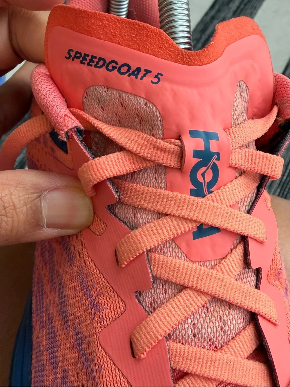 Hoka One One Women's Coral Pink and Blue Speedgoat Athletic Runnig Shoes Sz 9.5B